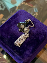 Load image into Gallery viewer, Vintage Judith Jack Sterling Silver Marcasite Black Enamel Perfume Fringe Brooch