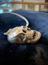 Load image into Gallery viewer, Vintage Solid Sterling Silver Articulated Skull Head Pendant Necklace 30" Rare