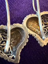 Load image into Gallery viewer, Vintage Signed Jezlaine Sterling Silver Studded Filigree Heart Dangle Earrings