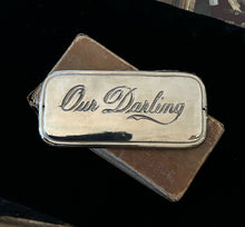 Load image into Gallery viewer, Vintage Parsons’ Casket Hardware Co. Our Darling Nickel Casket Name Plate in Box