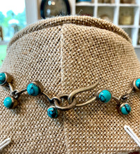 Load image into Gallery viewer, Vintage Sterling Silver & Turquoise Bezel Set Necklace Hook Closure 17.25"