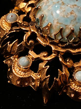 Load image into Gallery viewer, Vintage 1960s Signed Lisner Blue Robin's Egg Cabochon Gold Tone Dome Brooch