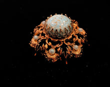 Load image into Gallery viewer, Vintage 1960s Signed Lisner Blue Robin's Egg Cabochon Gold Tone Dome Brooch
