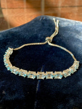 Load image into Gallery viewer, Vintage 925 Sterling Silver Light Blue CZ Box Chain Slider Bracelet Adjustable