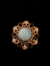 Load image into Gallery viewer, Vintage 1960s Signed Lisner Blue Robin's Egg Cabochon Gold Tone Dome Brooch