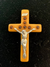 Load image into Gallery viewer, Vintage Butterscotch Bakelite Stanhope Crucifix Cross Religious Seven Sorrows