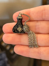 Load image into Gallery viewer, Vintage Judith Jack Sterling Silver Marcasite Black Enamel Perfume Fringe Brooch