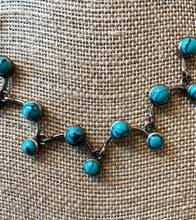 Load image into Gallery viewer, Vintage Sterling Silver & Turquoise Bezel Set Necklace Hook Closure 17.25"