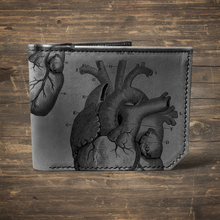 Load image into Gallery viewer, Backerton Printmaker Leather Wallet: Anatomical Heart | Grey or Brown