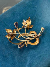 Load image into Gallery viewer, Vintage 14K & 18K Yellow Gold Genuine Faceted Amethyst Teardrop Floral Brooch
