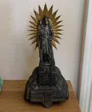Load image into Gallery viewer, Antique 1900s French St. Anne de Beaupre Souvenir Metal Music Box Statue Working