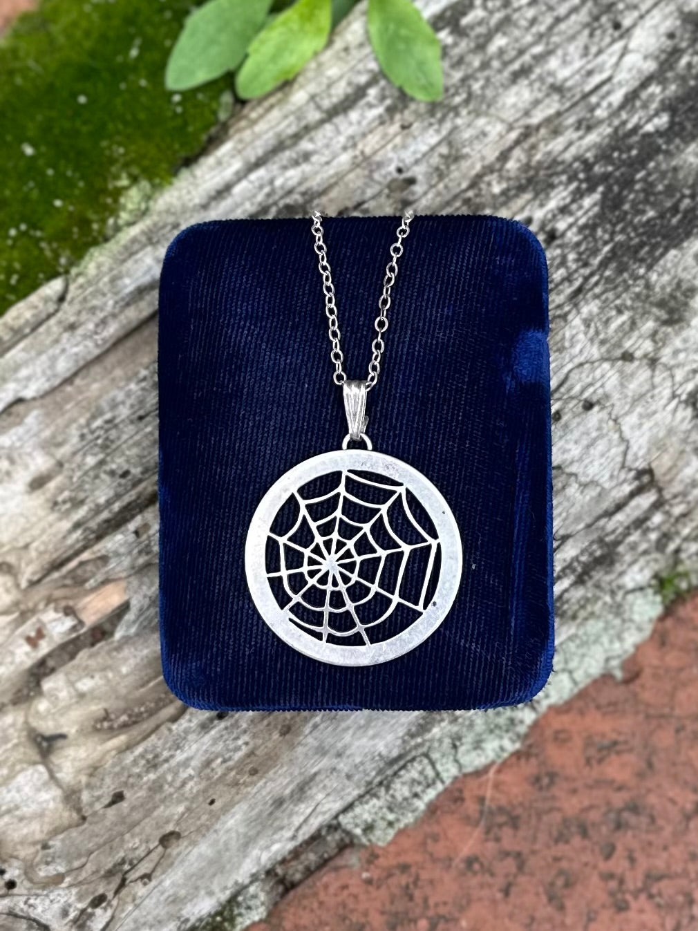 Vintage Signed AD Sterling Silver Spiderweb Web Pendant Necklace 17.5”