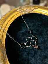 Load image into Gallery viewer, Sterling Silver &amp; Copper Bumblebee Bee Honeycomb Pendant Necklace Queen Bee 20.25”
