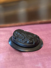 Load image into Gallery viewer, Antique Carved Whitby Jet Cameo Pin Victorian Mourning Brooch Facing Left
