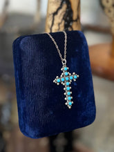Load image into Gallery viewer, Vintage Sterling Silver &amp; Turquoise Cross Pendant Necklace 18.1” Southwestern Religious
