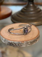 Load image into Gallery viewer, Vintage 1990s Signed CAROL FELLEY Sterling Silver &amp; Genuine Amethyst Southwestern Seashell Seahorse Cuff Bracelet
