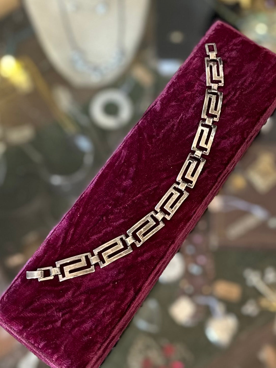 Vintage Mexico Sterling Silver 925 Greek Key Meander Cut Out Link Bracelet Unisex 8”