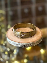 Load image into Gallery viewer, Antique Victorian Signed Brass &amp; Black Enamel Floral Scroll Engraved Belt Buckle Bangle Bracelet 19th Century
