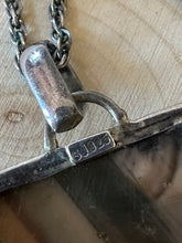 Load image into Gallery viewer, Vintage 1980s Signed SJ925 Selina Jake Navajo Artist Sterling Silver &amp; Agate Triangle Pendant Necklace 17.9”
