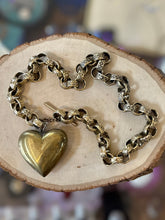 Load image into Gallery viewer, Handmade Chunky Brass Heart Statement Necklace w/ Toggle Clasp - Heart of Metal
