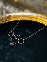 Load image into Gallery viewer, Sterling Silver &amp; Copper Bumblebee Bee Honeycomb Pendant Necklace Queen Bee 20.25”
