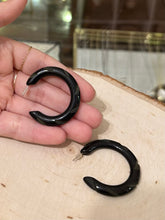 Load image into Gallery viewer, Vintage Black Carved Bakelite Open Hoop Post Earrings
