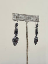 Load image into Gallery viewer, Vintage 1990s Sterling Silver &amp; Genuine Garnet Cabochon Pendant Necklace and Dangle Drop Earrings Set
