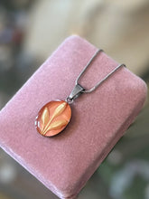 Load image into Gallery viewer, Vintage Sterling Silver &amp; Peachy Pink Botanical Lucite Oval Pendant Necklace 18.5”
