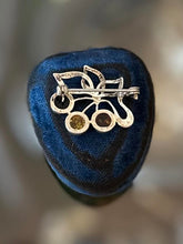 Load image into Gallery viewer, Vintage Sterling Silver Baltic Amber Cabochon Cherries Motif Mini Brooch Pin
