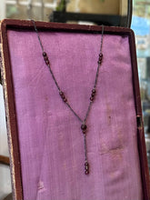 Load image into Gallery viewer, Vintage Dainty Sterling Silver Figaro Genuine Faceted &amp; Polished Garnet Bead Lariat Y Necklace 15.5”
