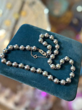 Load image into Gallery viewer, Vintage Majorica Faux Silver Pearl Necklace Hand Knotted 800 Silver Clasp
