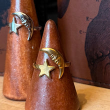 Load image into Gallery viewer, Crescent Man in the Moon &amp; Star Rings | Adjustable | Gold Tone or Silver Tone
