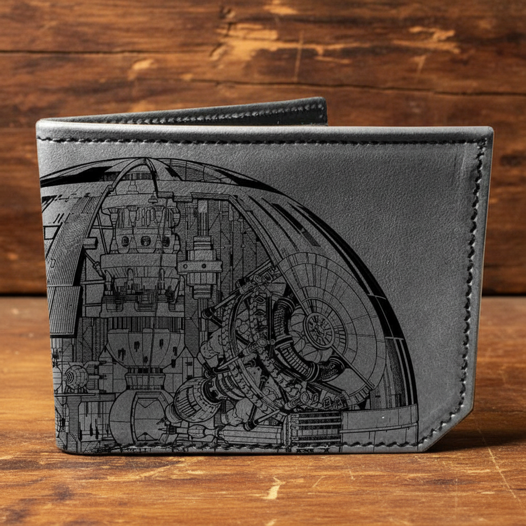 Backerton Printmaker Leather Wallet: Death Star | Grey