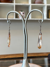Load image into Gallery viewer, Stunning Vintage Sterling Silver &amp; Peach Faceted Cut Glass Long Teardrop Dangle Drop Earrings

