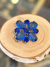 Load image into Gallery viewer, Antique Art Deco Faceted Czech Glass Vibrant Blue Rhinestone &amp; Brass Brooch C-Clasp
