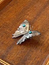 Load image into Gallery viewer, Vintage Signed FM Sterling Silver Mexico Genuine Turquoise Butterfly Brooch Pin
