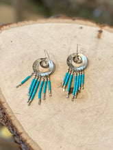Load image into Gallery viewer, Vintage Southwestern Sterling Silver and Genuine Turquoise Beaded Fringe Dangle Drop Earrings Native American Style
