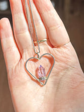 Load image into Gallery viewer, Vintage Sterling Silver &amp; Genuine Amethyst Faceted Pointed Tower Open Heart Pendant Necklace 16”
