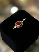 Load image into Gallery viewer, Vintage 1/20 10k Gold Filled Red Rhinestone Smithtown High School NY Charm
