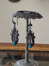 Load image into Gallery viewer, Vintage Sterling Silver &amp; Genuine Turquoise Art Nouveau Southwestern Style Dangle Earrings
