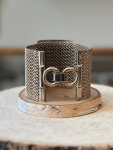 Load image into Gallery viewer, Vintage Midcentury Large Wide Silver Tone Mesh Center Panel Statement Bracelet 7.5”
