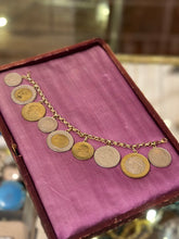 Load image into Gallery viewer, Vintage Signed MILOR 14k Yellow Gold Italian Faux Lira Lire Coin Charm Bracelet
