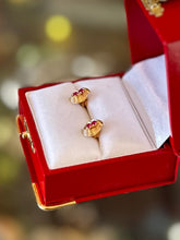 Load image into Gallery viewer, Vintage 1980s 14k Yellow Gold &amp; Genuine Ruby Modernist Stud Earrings Pierced
