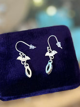 Load image into Gallery viewer, Sterling Silver &amp; Black Onyx Bat Dangle Earrings
