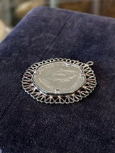 Load image into Gallery viewer, You Pick! Vintage Midcentury Coin Pendants Silver Tone | 1973 Queen Elizabeth 50 Pence or 1964 Ike Dollar John F. Kennedy JFK
