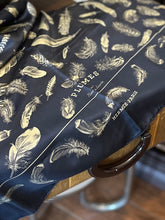 Load image into Gallery viewer, Vintage Designer Hermes Silk Scarf Black with Champagne Color Plumes H. Linares Bird Feather Pattern Made in France
