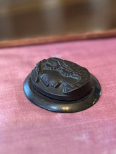 Load image into Gallery viewer, Antique Carved Whitby Jet Cameo Pin Victorian Mourning Brooch Facing Left
