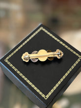 Load image into Gallery viewer, Antique Victorian Gold Filled Etched &amp; Textured Paste Rhinestone Crescent Moon Bar Pin Brooch
