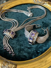 Load image into Gallery viewer, Chunky Sterling Silver &amp; Genuine Amethyst Multi Strand Statement Necklace and Bracelet Set
