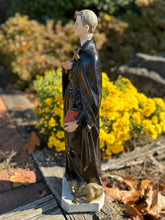 Load image into Gallery viewer, 1930s Chalkware Statue of Saint Gerard Majella with Demon Vintage Patron Saint Expectant Mothers Pregnant Women
